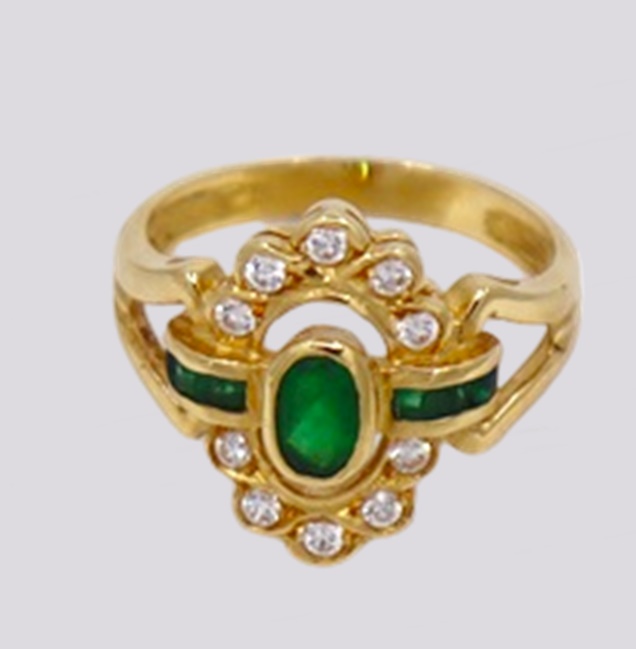 Anel Ouro c/ Pedras Verdes – Cód. 9603574