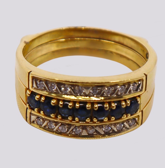 Anel Ouro Safiras e Diamantes – Cód. 169673