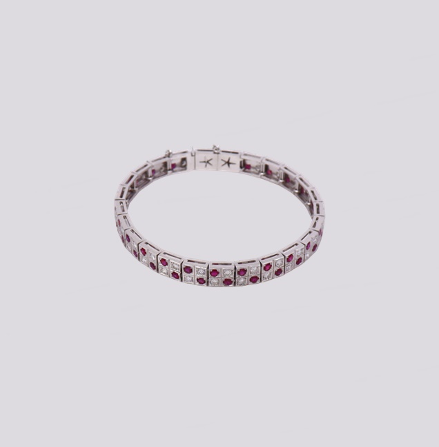 Pulseira Ouro Branco com Diamantes e Rubis – Cód. 9508591