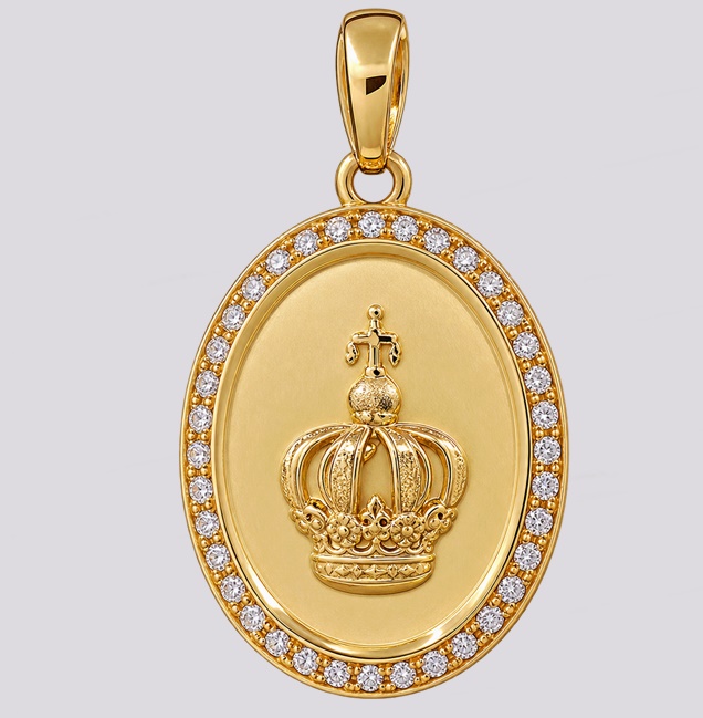 Medalha Ouro Coroa N.Sra de Fátima com Diamantes – Cód. 9300818