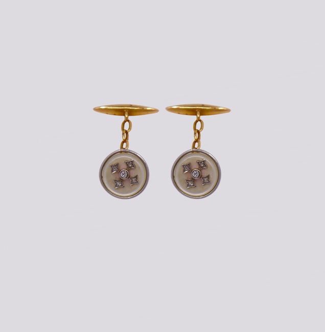 Botões de Punho Ouro Bicolor com Diamantes – Cód. 170809