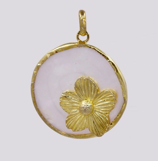 Medalha Prata Madrepérola com Flor – Cód. 7022316