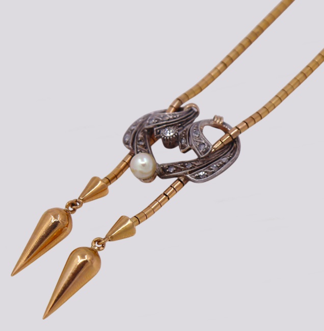 Colar Prata e Ouro Pérola e Diamantes – Cód. 167779