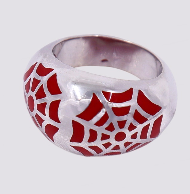 Anel Prata com Esmalte Vermelho – Cód. 9508649