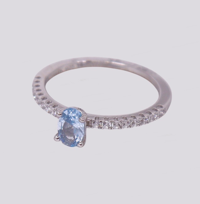 Anel Prata Solitário Azul – Cód. 7023481