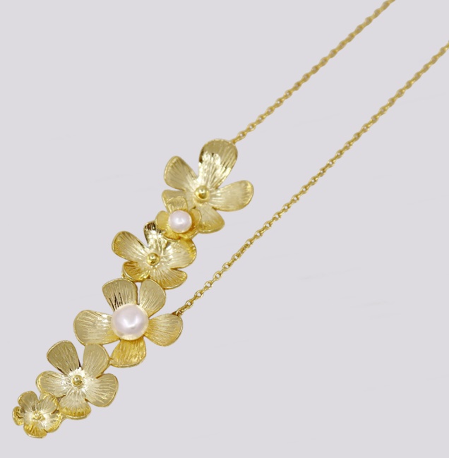 Colar Prata Flores Pérolas – Cód. 7023389