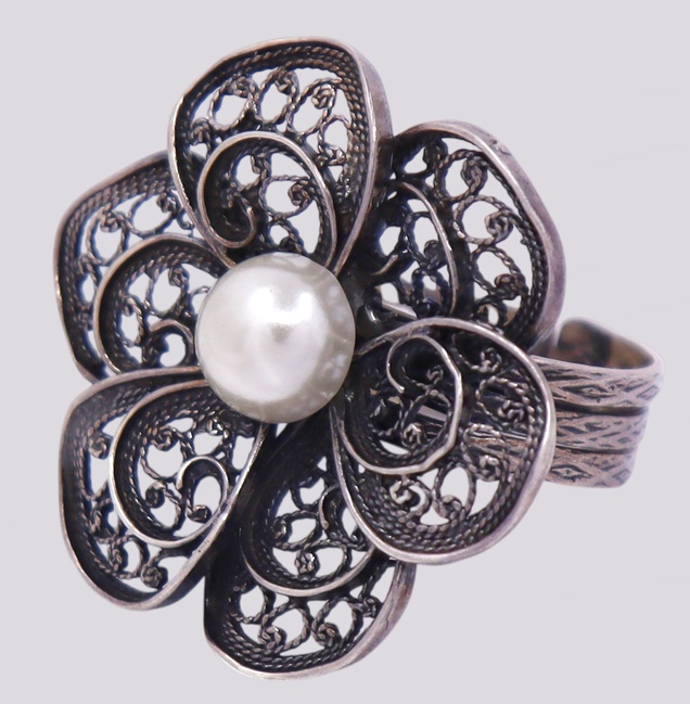 Anel Prata Flor com Pérola – Cód. 9508731