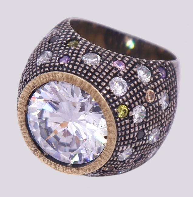 Anel Prata e Ouro Colorido – Cód. 9509083