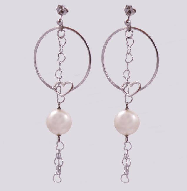 Brincos Prata com Corações e Pérolas – Cód. 9508691