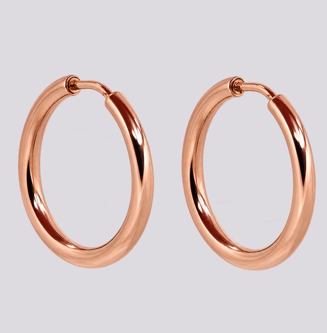Brincos Argolas Redondas Tubulares Ouro Rosa – Cód. 9210880
