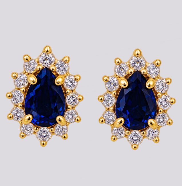 Brincos Ouro Lady Di com Safira e Diamantes – Cód. 9511959
