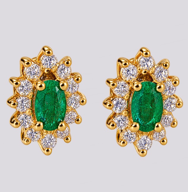 Brincos Ouro Lady Di com Esmeraldas e Diamantes – Cód. 9511960