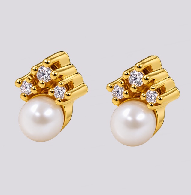 Brincos Ouro Pérolas com Diamantes – Cód. 9301089