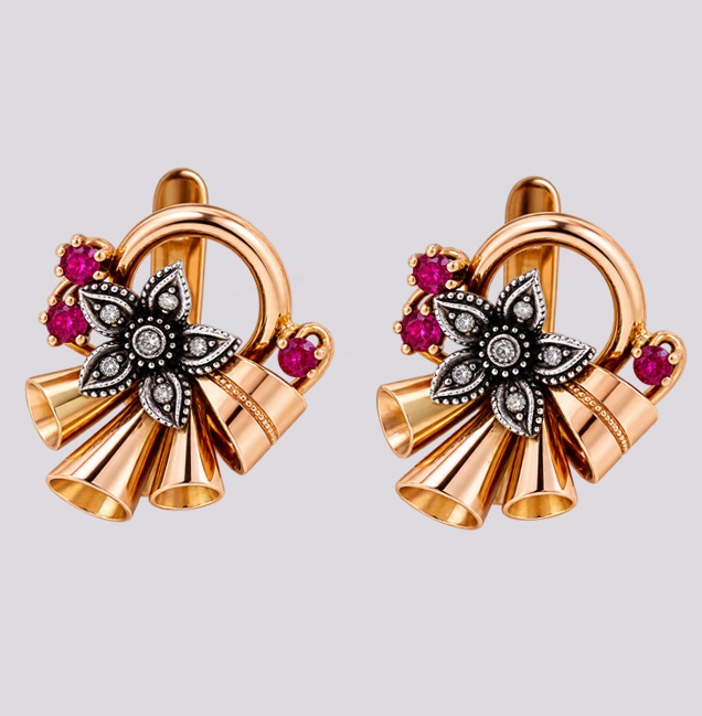 Brincos Prata e Ouro Flor com Diamantes – Cód. 9511320