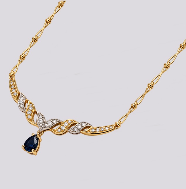 Gargantilha Ouro com Safira e Diamantes – Cód. 9511954