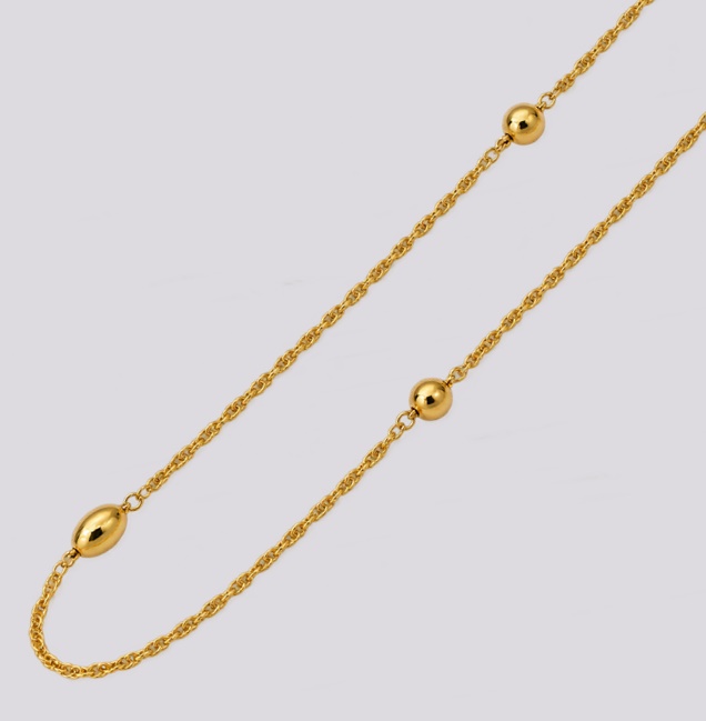 Colar Ouro Malha Singapura com contas redondas e contas bago de arroz – Cód. 9211667