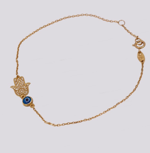 Pulseira Ouro Mão de Fátima com Olho Grego – Cód. 7017520