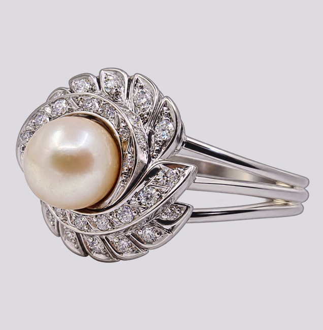 Anel Flor Ouro Branco com Pérola – Cód. 9512821