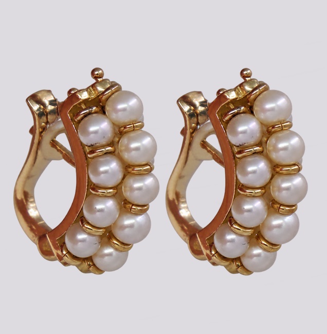 Brincos Ouro com Fileiras de Pérolas – Cód. 9512811